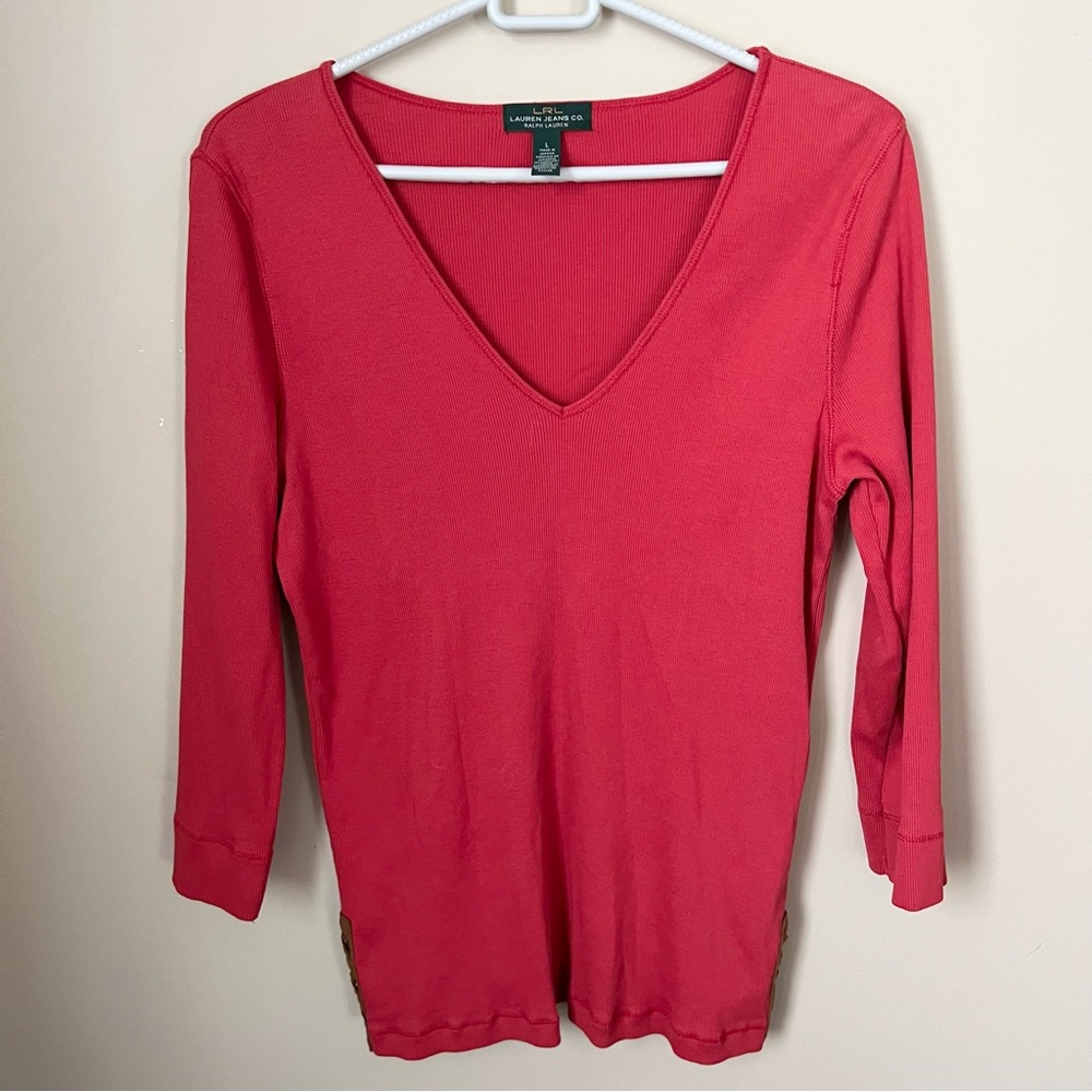 Ralph Lauren Women's V-Neck Top with suede detail